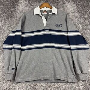 VTG Barbarian Rugby Wear Polo Shirt Mens Large Gray Striped Long Sleeve Preppy